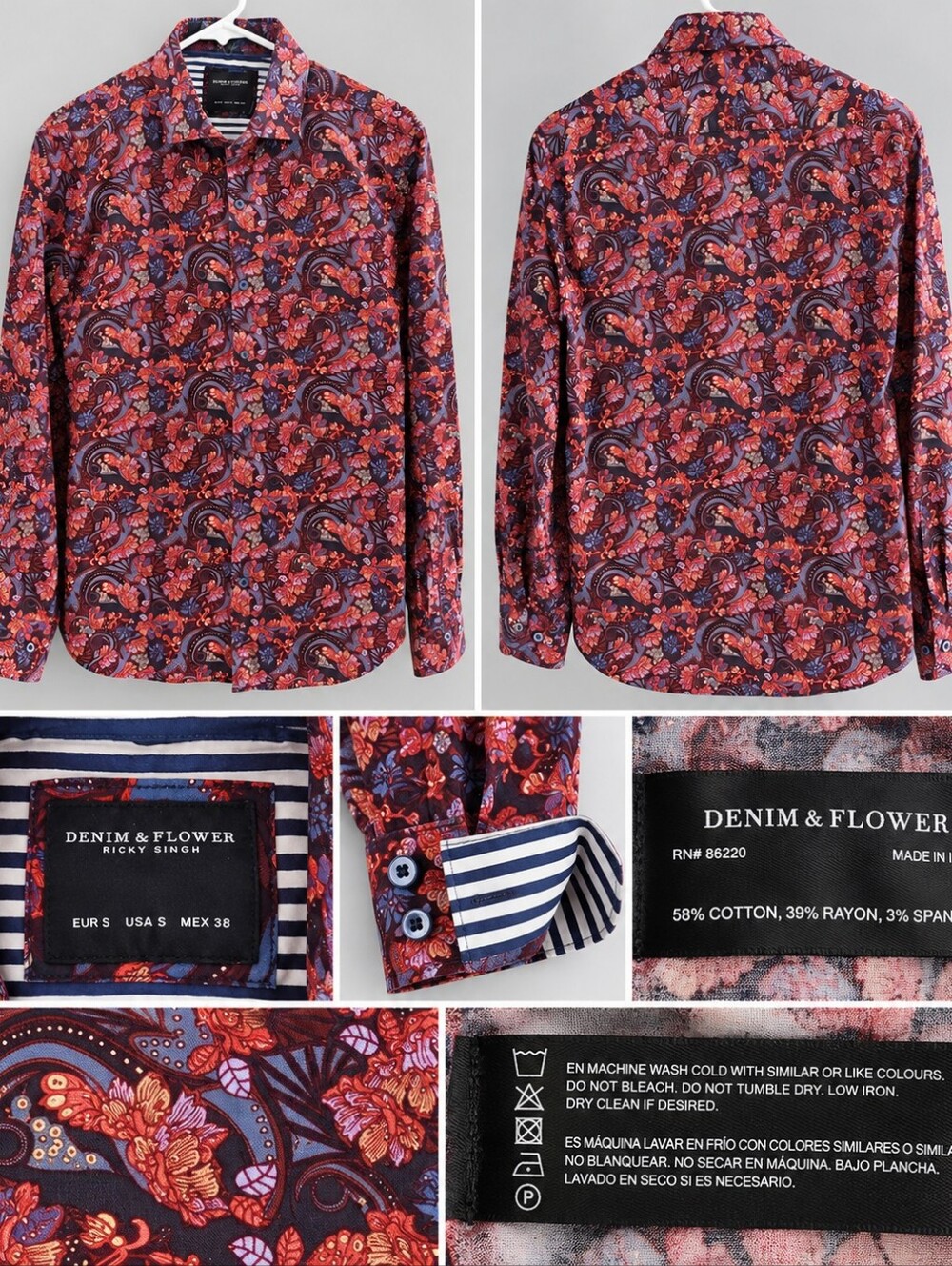 Denim & Flower Men's Floral Paisley Button-Up Shirt in Red and Blue